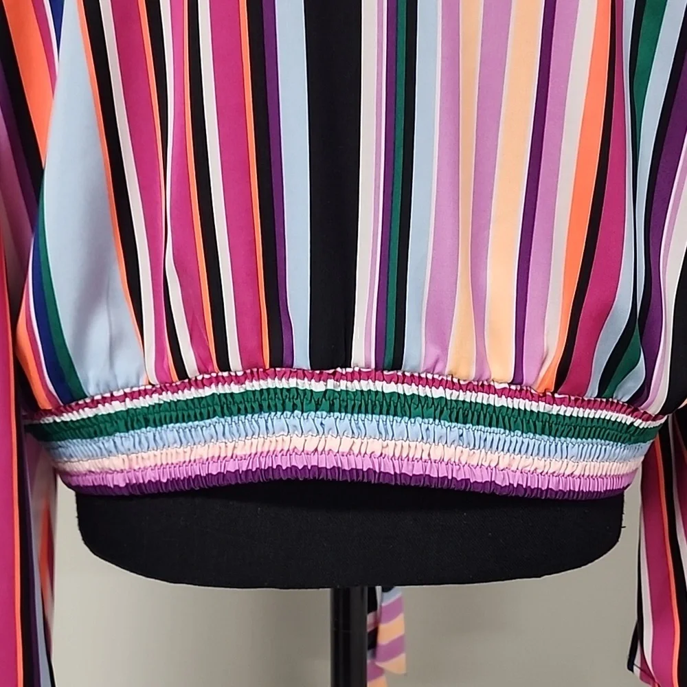 EXPRESS Striped Wrap Blouse - Picture 9 of 16